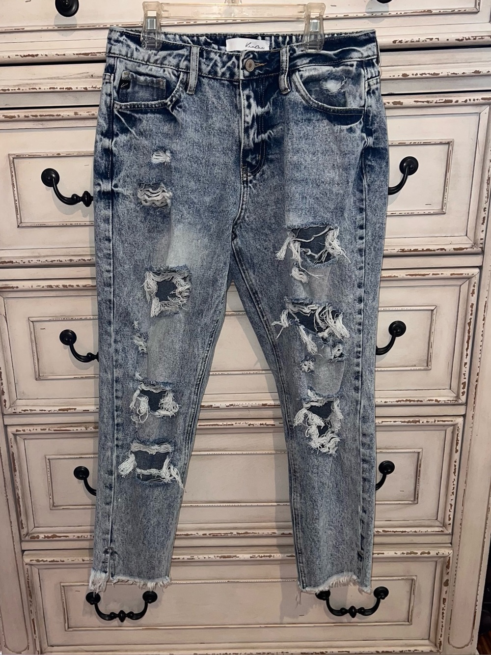 KanCan Distressed Acid Wash Light Blue Boyfriend Jeans